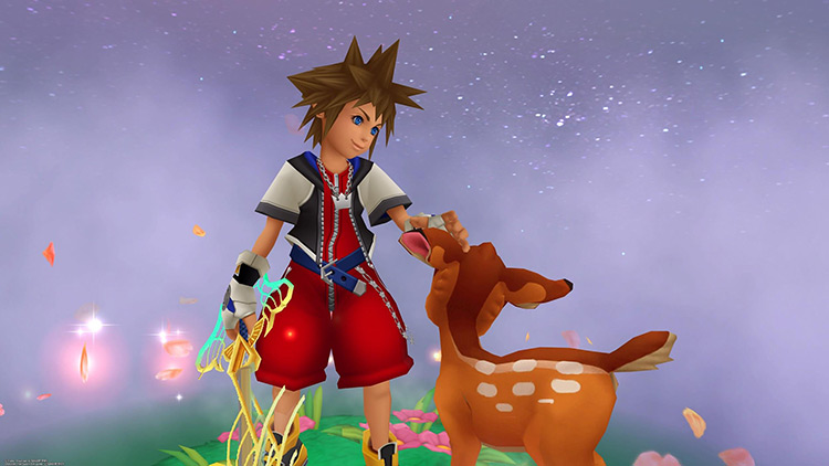 Sora being nice to Bambi in hopes of a good drop / Kingdom Hearts 1.5