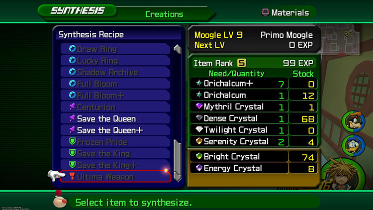 The Ultima Weapon! You can only make it once, you see / KH2FM