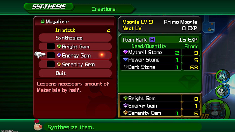 Using Energy Gems in synthesis / KH2FM